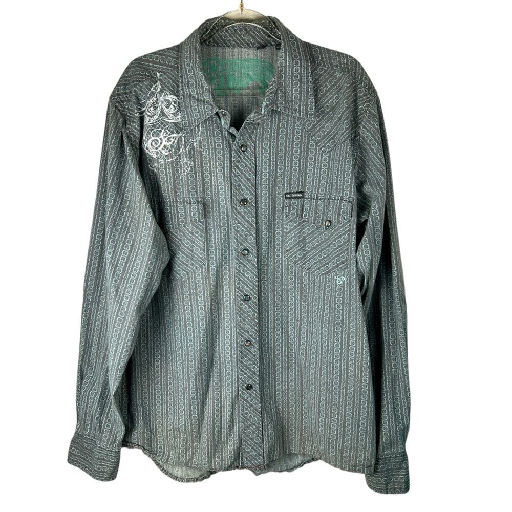 Southern Thread Pearl Snap Western Button Down Long Sleeve Shirt Size Large
